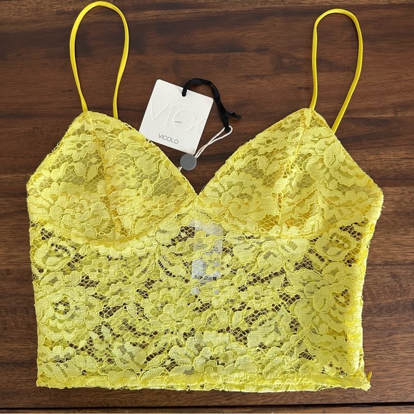 ViColo Tops - ViColo Yellow Lace Crop Top. Made in Italy.